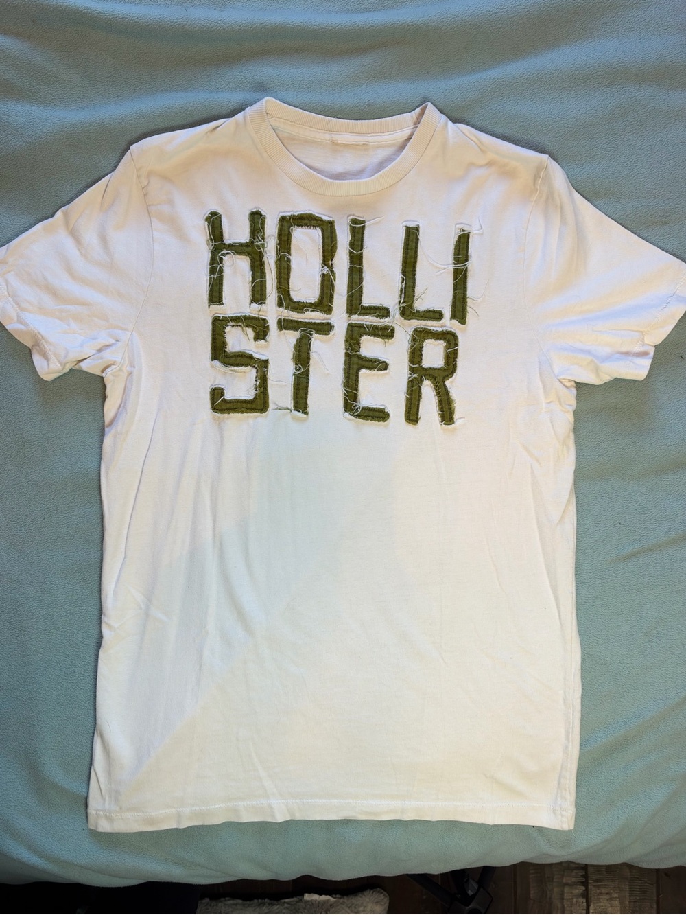 Hollister White Tee with Olive Green Logo